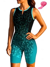 お買い得  ウィメンズトライアスロンウェア-女性用 サイクリングジャージー トライスーツ ダウンヒルジャージー ノースリーブ 夏 春 秋 ブルー ダークグレー ローズレッド+ブラック 幾何学模様 勾配 カーブ バイク サンスクリーン UV耐性 3Dパッド サイクリング 速乾性 スポーツ 衣類