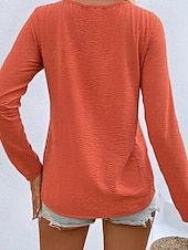 levne jednoduché tričko-Dámské Tričko Tlačítko Přední S texturou Pevná barva Módní Na běžné nošení Dlouhý rukáv Do V Dlouhé topy Denní Jdeme ven Tmavěhnědá Travní zelená Černá Bílá Rubínově červená Jaro Podzim