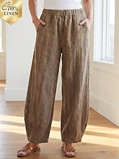 cheap Premium Linen Collection-70% Linen Women's Linen Pants Chinos Summer Pants Bloomers Vacation Streetwear Basic Full Length Medium Waist Plain Pocket Elastic Waistband Comfy Inelastic Daily Outdoor Street Violet Teal Dark