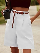 economico Fondi-Per donna Pantaloni effetto lino Chinos Shorts Pantaloncini Estivi Vacanza Moda Streetwear Corto Vita Alta Tinta unica Tasca Comodo Morbido Confortevole Micro-elastico All'aperto Streetwear Nero