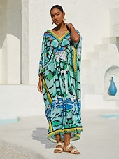 お買い得  プリントカジュアルドレス-ワンダーランドバケーションシフォンマキシドレス