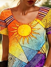  Per donna Mini Abito Abito Boho Vestito Casual Vestito T-Shirt Vintage Quotidiano All'aperto Vacanza Vestibilità regolare Grafico Astratto Manica Corta Girocollo Blu Giallo Viola Arancione Estate