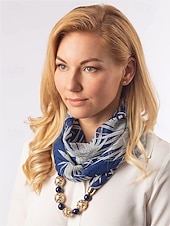 billiga Halsdukar för kvinnor-Damhalsband i bohemisk chiffong, mjuk polyesterhalsduk med blommönster och pärlhänge, lätt modeaccessoar för kvinnor, perfekt för vardagskläder, semester och resor.