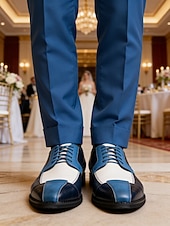 abordables Chaussures Derby-Chaussures habillées pour hommes en similicuir bleu et blanc, chaussures de mariage confortables pour les mariés et les invités