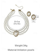 Недорогие Свадьба ACC-Женский комплект из ожерелья и сережек из искусственного жемчуга, винтажное элегантное многослойное колье-чокер с овальным кулоном, классические свадебные украшения для свадьбы, вечерних вечеринок и торжественных мероприятий.