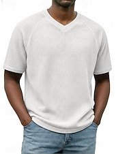 abordables T-shirt en tricot gaufré-Homme Tee-shirt Gaufre T-shirt Manche Courte Col en V Été Printemps Toutes saisons Couleur Unie Mode Designer Occasionnel Basique Manche raglan Occasionnel Quotidien Extérieur Bleu Ciel Blanc T-shirt