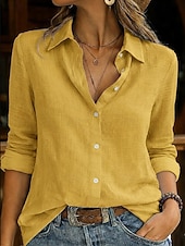 baratos Blusas Simples-Mulheres camisa de verão Camisa casual camisa de botão Blusa Botões Côr Sólida Férias Diário à moda Manga Longa Aberto para a Lateral Tops regulares Diário Praia Feriado Azul Preto Branco Amarelo