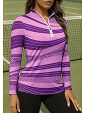 tanie Koszula damska-Damskie Geometryczny Koszula Koszulka sportowa Koszulka polo Koszulka do tenisa Długi rękaw Zamek Kwiaty UPF50+ Odporny na UV Wysoka elastyczność Odprowadza wilgoć Oddychający Siatkówka Bransoletka