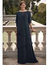 economico Lunghezza del pavimento-Linea ad A Lunghezza al pavimento Abito da invitata a nozze Abito Formale Abito a Strati Abito da cerimonia per signora Mezza Manica Scollo a Barca Elegante Formale Ospite di nozze Chiffon con Volant