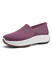 cheap Women's Sneakers-Women's Purple Breathable Knit Slip-On Sneakers - Lightweight Walking Shoes for Daily Walking, Travel, Work, Shopping, Fitness &amp; Everyday Wear
