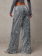 baratos perna larga e cintura alta-Mulheres Calças Calça casual Reto Moda Roupa de rua Básico Comprimento total Cintura Alta Tecido Paetês Bolsos Cintura elástica Confortável Micro-Elástica Diário Férias Festa Preto Azul Marinha Azul