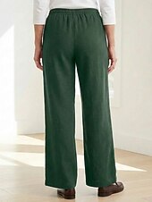 cheap Premium Linen Collection-70% Linen Women's Linen Pants Culottes Wide Leg Wide Leg Chinos Vacation Streetwear Basic Full Length Medium Waist Plain Drawstring Pocket Comfort Inelastic Daily Outdoor claret Deep Green