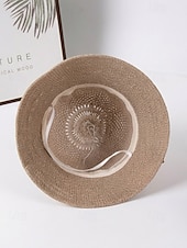 levne Dámské klobouky-Dámský skládací bohémský slaměný klobouk proti slunci – lehká prodyšná polyesterová plážová čepice s květinovou mašlí, více barev pro letní dovolenou, běžné nošení i cestování