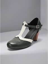 billige Mor til bruden/groom-Damesko i burgunder og hvitt med t-stropper – elegante retro pumps med mellomhøy hæl og tofarget tilskuerdesign til brudens mor, innendørs kirkeseremonier og formelle mottakelser