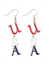 economico Accessori-Orecchini pendenti patriottici in lega per donne per il 250° anniversario degli Stati Uniti stili multipli della bandiera USA e cuori gioielli dichiarativi rossi bianchi e blu per feste e festival