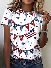 cheap 250th Anniversary Top-American Independence Day Women's T Shirt Print Graphic Flag Stylish Classic Casual Short Sleeve Crew Neck Round Neck Regular Tops Daily White Red Red / Blue Summer Spring