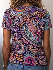 economico T-shirt Boho-Per donna Maglietta Stampato Floreale Grafico Paisley Bohemien Vintage Elegante Manica Corta Girocollo Scollo a V Top lunghi Quotidiano Uscire Weekend Blu Nero Verde chiaro Viola Verde Estate