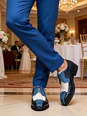 abordables Chaussures Derby-Chaussures habillées pour hommes en similicuir bleu et blanc, chaussures de mariage confortables pour les mariés et les invités