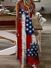  Giorno dell'Indipendenza Americana Per donna Abito maxi Abito Sottoveste Festa Quotidiano Spiaggia Vestibilità regolare Stelle e strisce Senza Maniche Scollo a V Spalline sottili Blu Rosso Estate