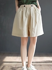 billige Benklær til kvinner-Dame Imitert bomullslin kinesisk Shorts Sommershorts Ferie Mote Gatemote Full lengde Høy Midje عادي Lomme Elastisk midje comfy Komfort Myk Elastisk utendørs Gate Aprikos Svart Grønn Kakifarget Sommer