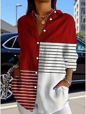 tanie Pasiaste i geometryczne bluzki-Damskie Koszula Bluzka Niejednolita całość Guziki Nadruk Graficzny Geometryczny Kratka Zabytkowe Tropikalny Codzienny Długi rękaw Kołnierzyk koszuli Zwykłe topy Codzienny Niebieski Czarny Biały Żółty