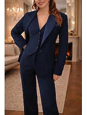 cheap Women's Suits-Women's 3 Pieces Suits Formal Wedding Guest Stretch Crepe Elegant Simple Minimalist Long Sleeve Ankle Length Peak Lapel Single Breasted