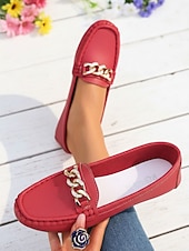 economico Slip-ons e mocassini da donna-Mocassino Rosso da Donna con Catena - Scarpe Slip-On Morbide e Confortevoli per Donna Stile Classico e Chic per Lavoro Ufficio Viaggi Giornaliero e Passeggiate in Città