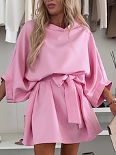 preiswerte Weißes Kleid-Damen Minikleid A Linie Kleid Sommerkleid Lässig Täglich Lässiger Schnitt Einfach Dreiviertelarm Rundhalsausschnitt Blau Rosa Violett Purpur Sommer Frühling