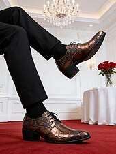 ieftine Pantofi derby-Pantofi eleganți bărbătești din piele ecologică maro cu model de crocodil, pantofi de mireasă premium pentru miri și invitați preocupați de modă