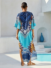 levne potisk neformálních šatů-Indigová tygřice Splývavý šifon Kaftan