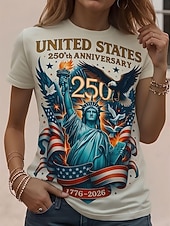  Ημέρα Αμερικανικής Ανεξαρτησίας Γυναικεία Μπλουζάκι Στάμπα Γραφική Αμερικάνικη σημαία Βίντατζ Στυλάτο Κλασσικό Κοντομάνικο Στρογγυλή Ψηλή Λαιμόκοψη Στρογγυλή Λαιμόκοψη Κανονικά μπλουζάκια