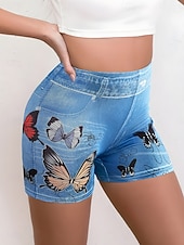 preiswerte -Damen Chinos Shorts Streetwear Lässig Kurz Mittlere Taillenlinie Schmetterling Drucken Bequem Dehnbar Täglich Heim Outdoor Blau Königliches Blau Hellblau Sommer Frühling Lässiger Schnitt