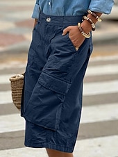 abordables Bermuda-Femmes Bermuda Shorts Capri Pantalon capri Shorts cargo Mode Streetwear Basique Longueur mollet Taille haute Uni Multi-poches Respirabilité Confortable Non Elastique Quotidien Vacances Rue Rouge