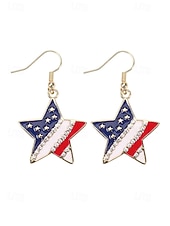 economico Accessori-Orecchini pendenti patriottici in lega per donne per il 250° anniversario degli Stati Uniti stili multipli della bandiera USA e cuori gioielli dichiarativi rossi bianchi e blu per feste e festival