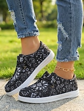 economico Sneakers da donna-scarpe da donna in tela leggera blu - scarpe da passeggio con motivo floreale paisley e suola pieghevole per viaggi estivi, passeggiate e abbigliamento casual quotidiano