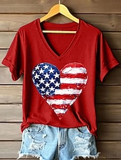 cheap Independence Day Top-American Independence Day Women's T Shirt Print Graphic Flag Vintage Stylish Classic Short Sleeve V Neck Regular Tops Daily Blue Black White Pink Red Summer Spring