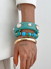 abordables Accesorios de vacaciones-Conjunto de pulsera de aleación acrílica para mujer, brazalete de moda multicolor y joyería apilable con cuentas, accesorios de muñeca estilo bohemio informal para vacaciones, viajes a la playa, uso diario y ocasiones de ocio.