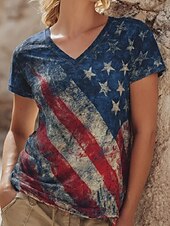  Onafhankelijkheidsdag Amerikaanse Jubileum Patriottische Dames T-shirt Print Grafisch Vlag Stijlvol Klassiek Casual Korte Mouw V-hals Reguliere Tops Dagelijks Blauw Zwart Rood Rood  Blauw Zomer Lente