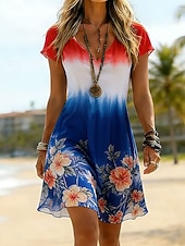  Giorno dell'Indipendenza Americana Per donna Mini Abito Vestito Estivo Vestito T-Shirt Abito a trapezio Vacanza Casual Boho Spiaggia Vestibilità regolare Floreale Grafico Bandiera Manica Corta Scollo