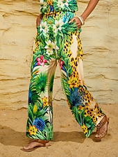 preiswerte weites Bein und hohe Taille-Tropical Temptation Seidensatin-Leopardenhose