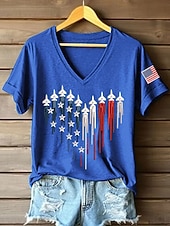  Ημέρα Ανεξαρτησίας Πατριωτικό Γυναικείο T Shirt Εκτύπωση Γραφικό Σημαία Vintage Στιλάτο Κλασικό Κοντομάνικο V Neck Μακριά Τόπς Καθημερινό Μπλε Μαύρο Κόκκινο Πράσινο Καλοκαίρι Άνοιξη