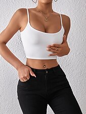 voordelige Gewone Tank-Dames Blouse Hemdje Tanktop Blote rug Effen Sexy Casual Mouwloos Bandje Croptops Dagelijks Feestdagen Uitgaan Zwart Wit Rood Oranje Bruin Zomer Lente