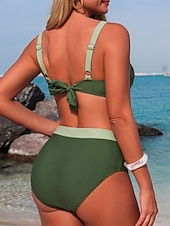 preiswerte Bikini-Sets-Damen Badeanzug Bikini Zweiteilig Slips Bademode Bauchkontrolle Hohe Taille Schlank Rückenfrei Urlaub Strandbekleidung Farbblock U-Ausschnitt Ärmellos Badeanzüge