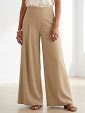 tanie szerokie nogawki i wysoki stan-Damskie Spodnie szerokie nogawki Spodnie Moda Moda miejska Pełna długość Wysoka talia Równina Kieszeń Ruched Butt Lifting Wysokie cięcie Komfort Oddychalność Miękka Średnio elastyczny Urlop Ulica