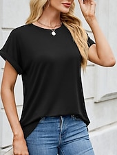 tanie gładka koszulka-Damskie Podkoszulek Koszulka Jednokolorowe Moda Elegancki Podstawowy Krótki rękaw Półgolf Zwykłe topy Codzienny Wyjściowe Weekend Czarny Rumiany róż Wino Fioletowy Zielony Lato Wiosna