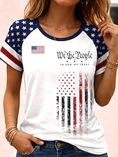 American Independence Day Women's T Shirt Print Graphic American Flag Vintage Stylish Classic Short Sleeve Crew Neck Regular Tops Daily Black White Red Summer Spring