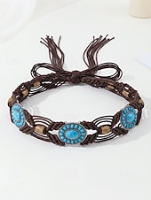 halpa Naisten vyö-Naisten boheemi vahanurmivyö turkooseilla kivikoristeilla, säädettävä punottu vyö, monivärinen vintage-tyylinen asuste naisille, täydellinen jokapäiväiseen käyttöön, lomalle, rannalle ja lomakohteeseen