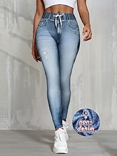 olcso -Női Farmerek Leggingek Jeggings Szabadság Utcai sikk Alap Teljes hossz Közepes csípő Sima Zsinór Zseb kellemes Mikroelasztikus Nagy rugalmasságú Napi Otthon Szabadtéri Medence Királykék Tavasz Ősz