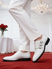 economico Scarpe da monaco-mocassini da uomo in similpelle bianca da matrimonio dal design moderno, eleganti scarpe formali per lo sposo e gli invitati al matrimonio