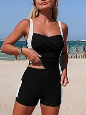 levne Tankiny-Dámské Plavky Tankini 2 ks Kraťasy Plavky Vysoký pas Štíhlý Volná záda prázdniny Oblečení na pláž Leopard Barevné bloky Do V Bez rukávů Plavky